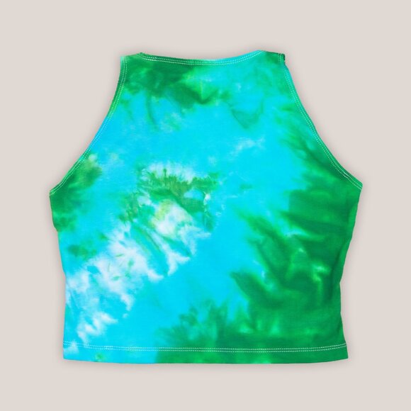 Baja Beach Tie Dye Crop Top in Green + Teal Hand Dyed Shirt by Akasha Sun - Picture 2 of 2